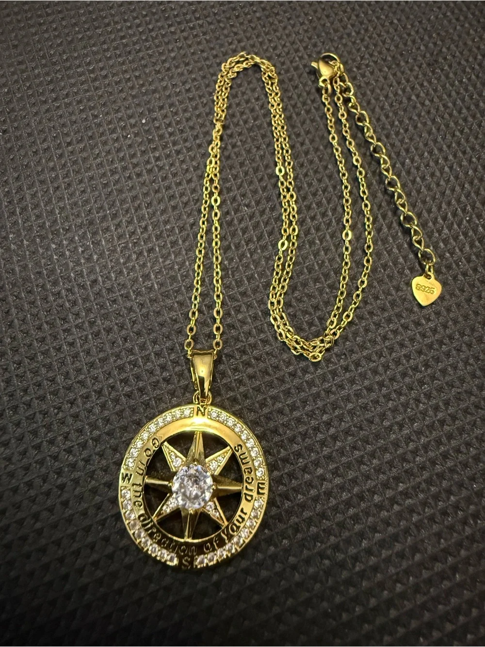 925 silverGold plated Compass Star Pendant Necklace with Clear Crystals‎